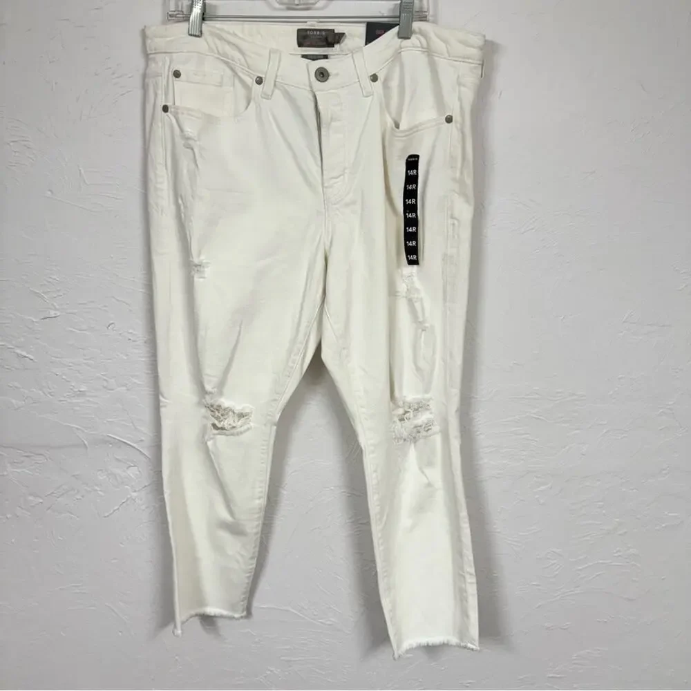 Torrid White High Rise Straight Leg Jeans Womens 14 Distressed Raw Hem Denim - Picture 2 of 13